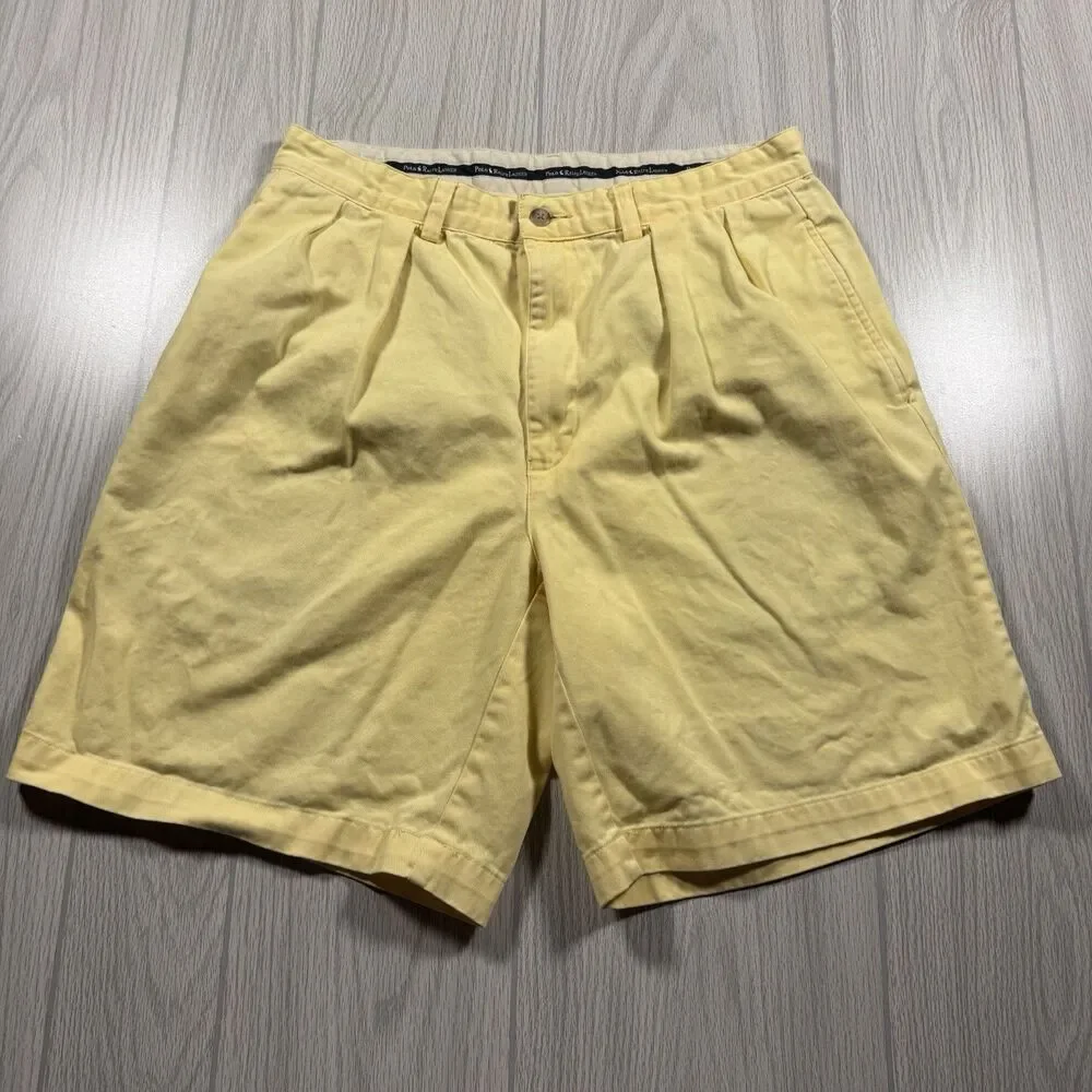 Polo Ralph Lauren Tylor Chino Shorts Double Pleated Mens 33 (fits 32x8.5) Yellow
